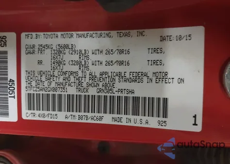 2016 Toyota Tacoma Dbl Cab/Sr/Sr5/Trd Spt/Or from USA, damaged, VIN 5TFCZ5AN2GX007351